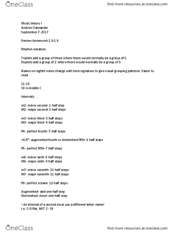 MUSC 1001 Lecture Notes - Lecture 5: Tritone, Perfect Fourth, Music Theory thumbnail