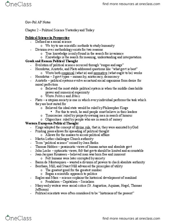 HIST 150 Chapter Notes - Chapter 2: Divine Right Of Kings, Montesquieu, Jean Bodin thumbnail