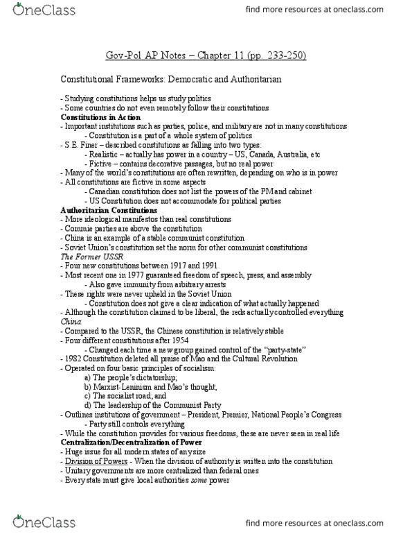 HIST 150 Chapter Notes - Chapter 11: Fiscal Federalism, Basic Law For The Federal Republic Of Germany, Authoritarianism thumbnail