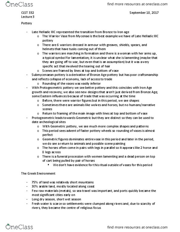 CLST 332 Lecture Notes - Lecture 3: Helladic Period, Phoenician Alphabet, Protogeometric Style thumbnail