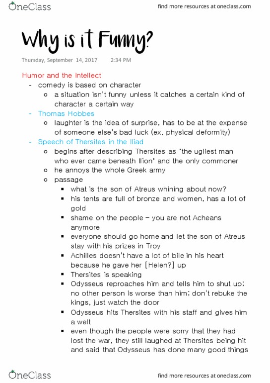 CLST 205 Lecture Notes - Lecture 2: Shaggy Dog Story, Thersites, Avenue Q thumbnail