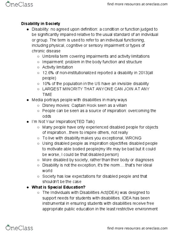 EDP 256 Lecture Notes - Lecture 3: Invisible Disability, Umbrella Term, Visual Impairment thumbnail