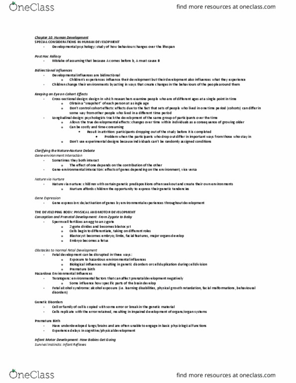 PSY 202 Chapter Notes - Chapter 10: Fetal Alcohol Spectrum Disorder, Jean Piaget, Sex Organ thumbnail