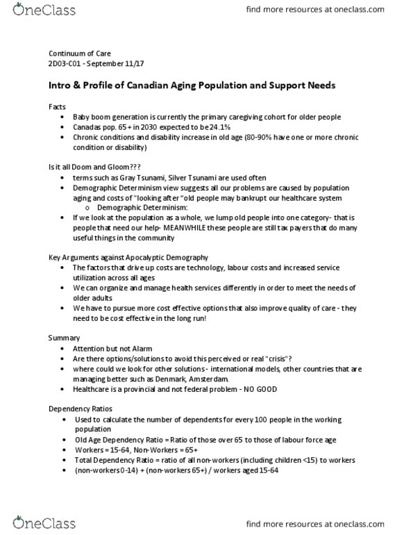 HLTHAGE 2D03 Lecture Notes - Lecture 1: Baby Boom, Population Ageing, Determinism thumbnail