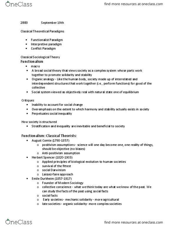 HLTHAGE 2BB3 Lecture Notes - Lecture 2: Auguste Comte, Antipositivism, Mechanical And Organic Solidarity thumbnail