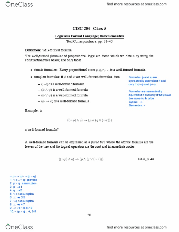 CISC 204 Lecture Notes - Lecture 5: Atomic Formula, Parse Tree, Formal Language thumbnail