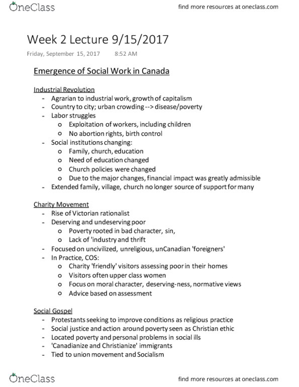 SWRK 1001H Lecture Notes - Lecture 2: Settlement Movement, Social Gospel, Factions Of Halo thumbnail