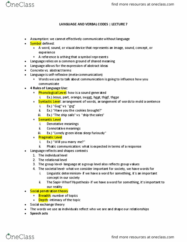 COMM 1500 Lecture Notes - Lecture 7: Gerontology Research Group, Phatic Expression, Meta-Communication thumbnail