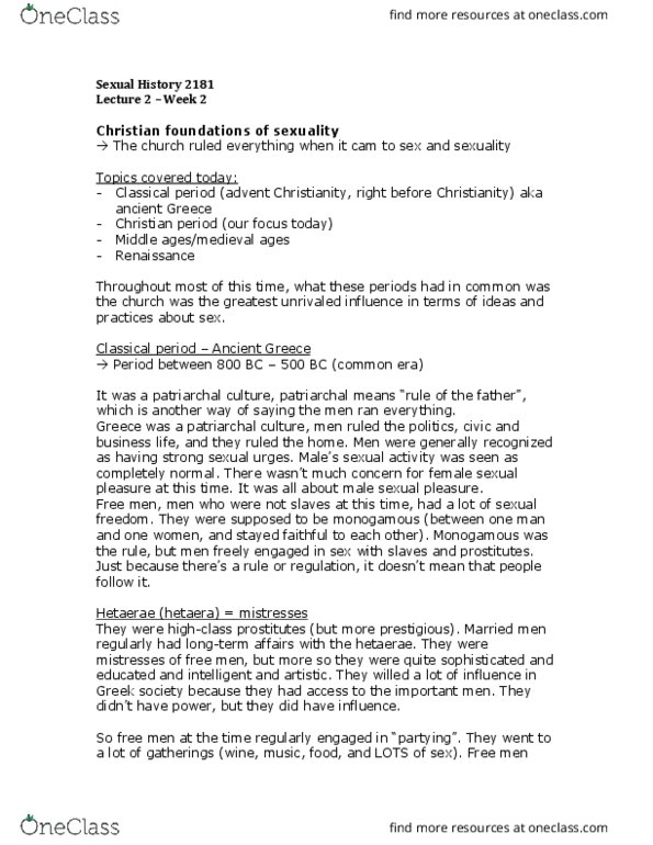 History 2181A/B Lecture Notes - Lecture 2: Hetaira, Married People, The Foundations thumbnail