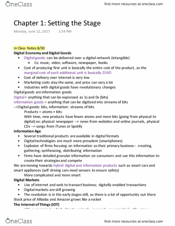 BMGT 301 Chapter Notes - Chapter 1: Digital Goods, Microelectromechanical Systems, Transaction Cost thumbnail