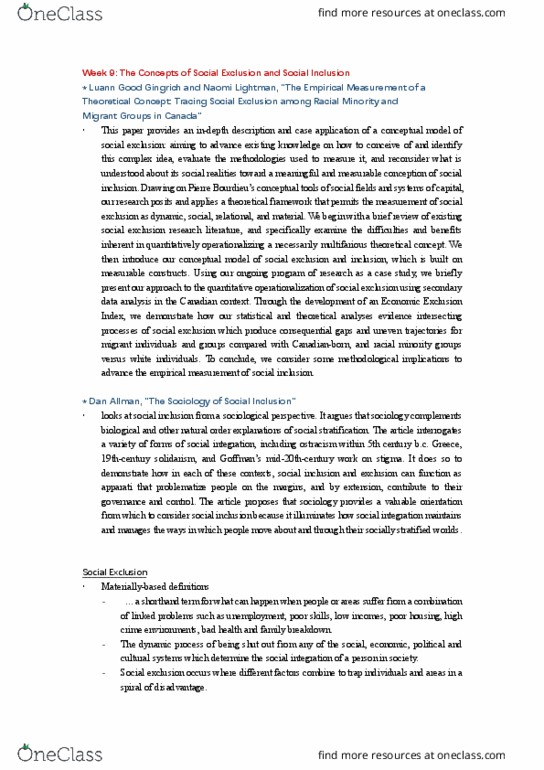 Sociology 1020 Chapter Notes - Chapter 9: Social Exclusion, Social Stratification, Ostracism thumbnail