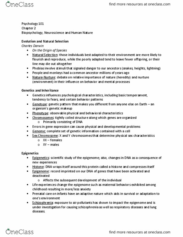 PY 101 Lecture Notes - Lecture 2: Epigenome, Prenatal Care, Epigenetics thumbnail