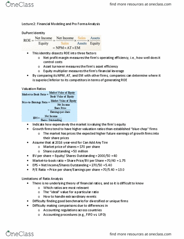 FIN 300 Lecture Notes - Lecture 2: Price–Earnings Ratio, Asset Turnover, Inventory Optimization thumbnail