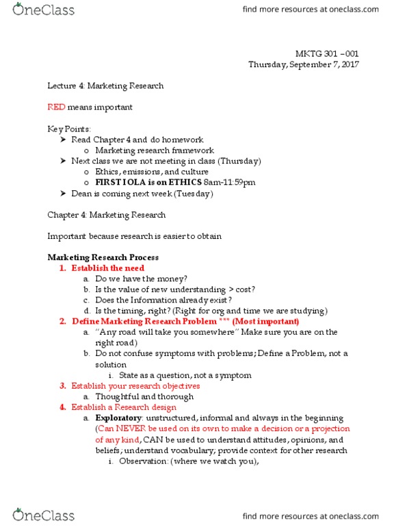 MKTG 301 Lecture Notes - Lecture 4: Focus Group, Sample Size Determination thumbnail
