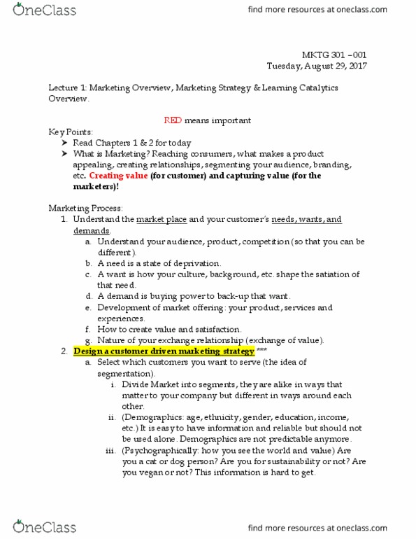 MKTG 301 Lecture Notes - Lecture 1: History Of Marketing, Veganism, Linkedin thumbnail