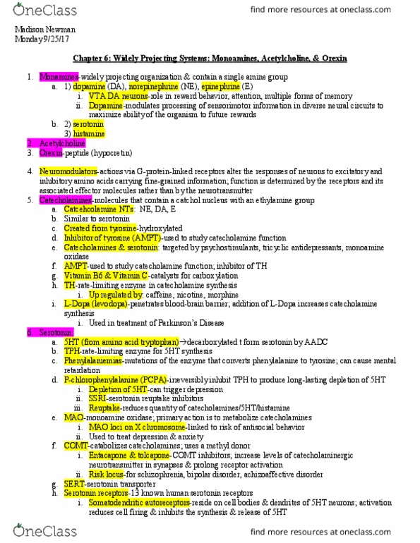 NSCI428 Chapter Notes - Chapter 6: Monoamine Oxidase, Tricyclic Antidepressant, Vitamin B6 thumbnail