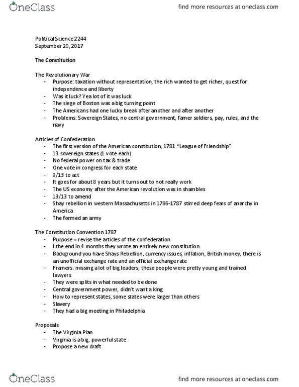 Political Science 2244E Lecture Notes - Lecture 1: Anti-Federalism, Popular Consensus, Electoral College thumbnail