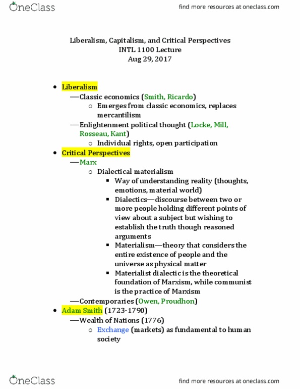 INTL 1100 Lecture Notes - Lecture 3: Liberal Democracy, Dialectical Materialism, Pierre-Joseph Proudhon thumbnail
