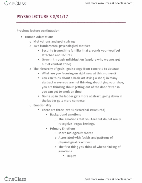 PSY 360 Lecture Notes - Lecture 3: Social Emotions, The Emotions, Mortality Salience thumbnail