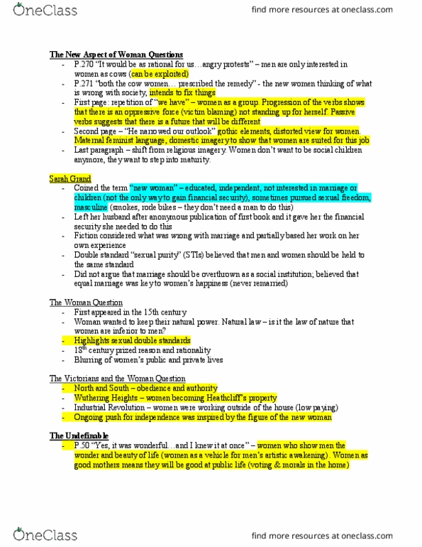 ENG324Y1 Lecture Notes - Lecture 3: Sarah Grand, Double Standard, Victim Blaming thumbnail