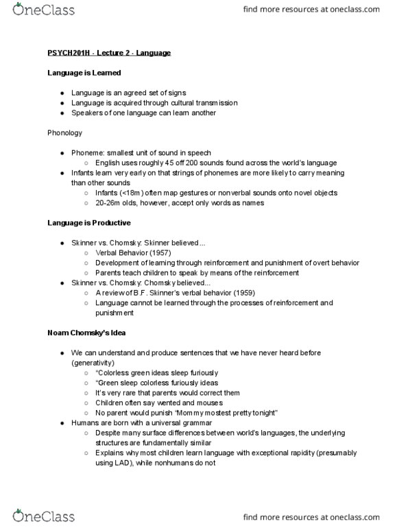 PSYCH 241H Lecture Notes - Lecture 2: Universal Grammar, Verbal Behavior, Pragmatics thumbnail