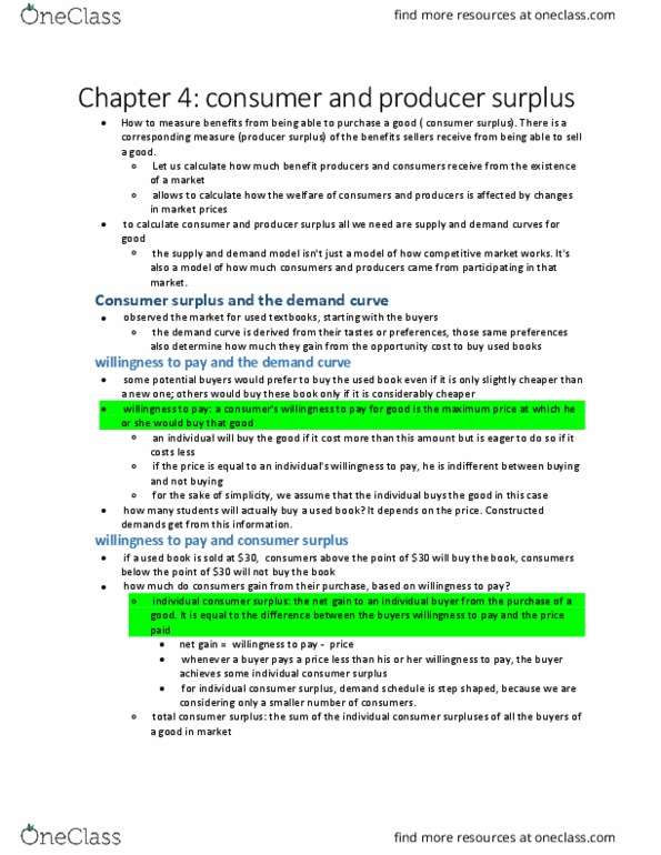 ECON 101 Chapter Notes - Chapter 4: Economic Surplus, Demand Curve, Opportunity Cost thumbnail