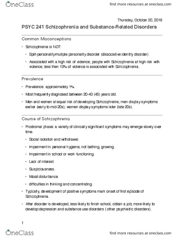 PSYC 241 Lecture Notes - Lecture 8: Persecutory Delusion, Psychosis, Dissociative Identity Disorder thumbnail