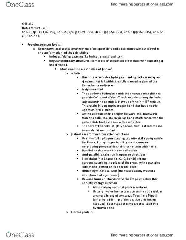 CHE 350 Chapter Notes - Chapter 6: Coiled Coil, Triple Helix, Immunoglobulin Domain thumbnail