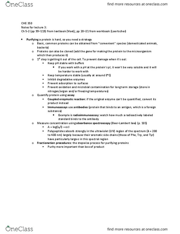 CHE 350 Chapter Notes - Chapter 5: Two-Dimensional Gel Electrophoresis, Affinity Chromatography, Capillary Electrophoresis thumbnail