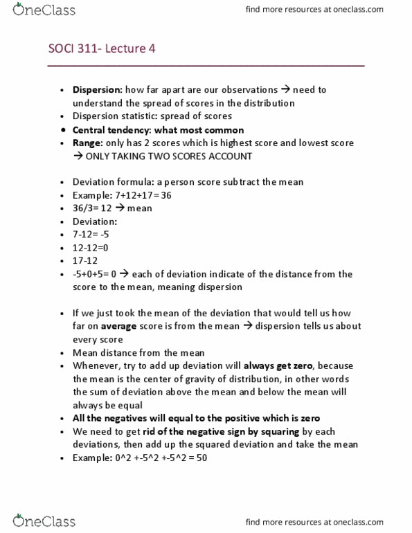 SOCI 311 Lecture Notes - Lecture 4: Standard Deviation, Central Tendency thumbnail