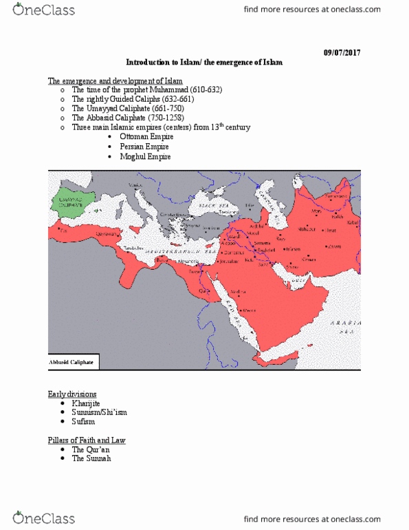 HIS 2160 Lecture Notes - Lecture 1: Abbasid Caliphate, Sharia, Khawarij thumbnail