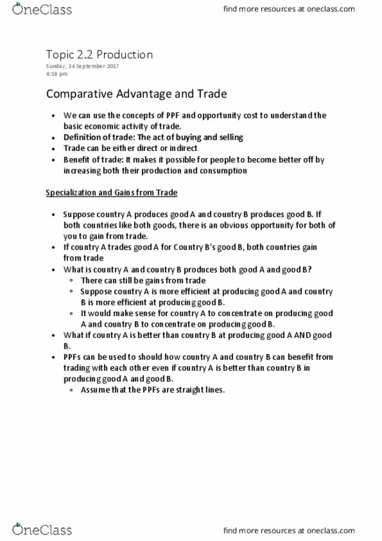 CAS EC 101 Chapter Notes - Chapter Chapter 2: 2.2: Absolute Advantage, Comparative Advantage, Opportunity Cost thumbnail