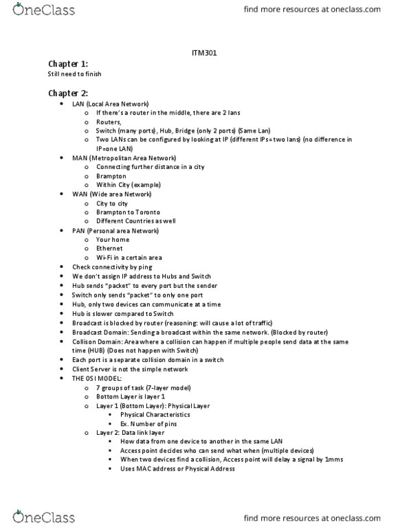 ITM 102 Lecture Notes - Lecture 8: Local Area Network, Data Link Layer, Collision Domain thumbnail