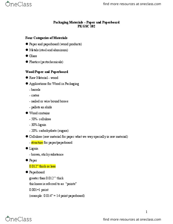 PKSC 1020 Lecture Notes - Lecture 3: Paperboard, Corrugated Box Design, Papermaking thumbnail