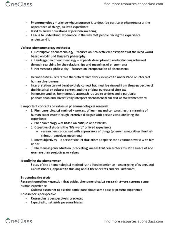 NURS301 Lecture Notes - Lecture 2: Hermeneutics, Noumenon, Data Analysis thumbnail