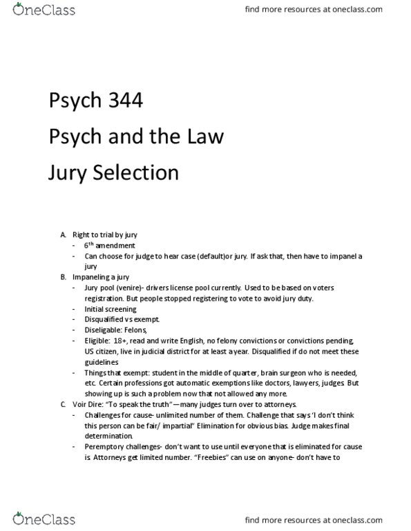 PSY 344 Lecture Notes - Lecture 33: Jury Selection, Psych thumbnail