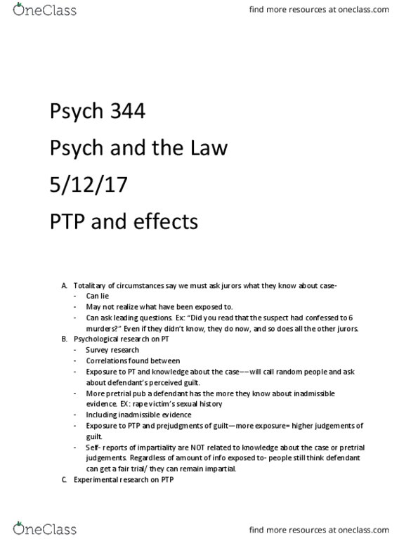 PSY 344 Lecture Notes - Lecture 36: Psych, Pink Elephants, Voir thumbnail