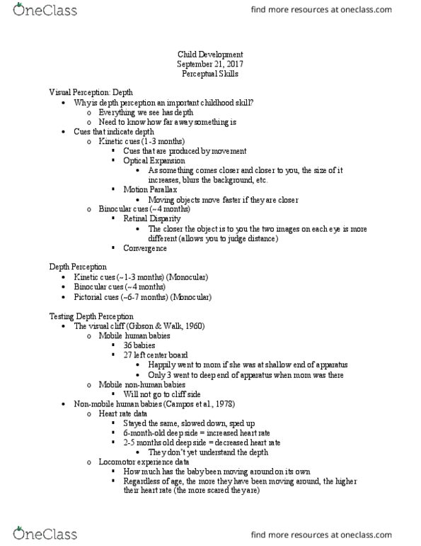 PSYCH 2AA3 Lecture Notes - Lecture 6: Depth Perception, Face Perception, Heart Rate thumbnail