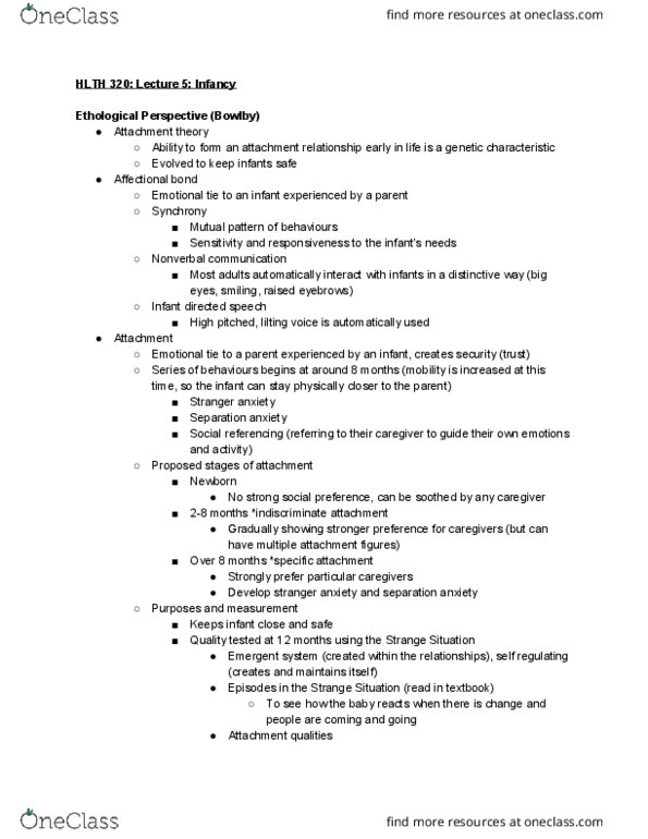 HLTH 220 Lecture Notes - Lecture 5: John Bowlby, Attachment Theory, Nonverbal Communication thumbnail