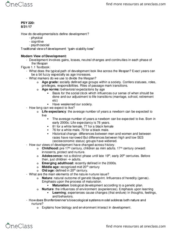 PSY 220 Lecture Notes - Lecture 1: Evidence-Based Practice, Social Cognitive Theory, Longitudinal Study thumbnail