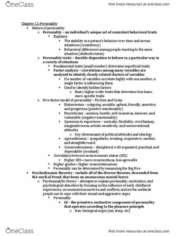 PSYCH 2010 Lecture Notes - Lecture 12: Oedipus Complex, Phallic Stage, Latency Stage thumbnail