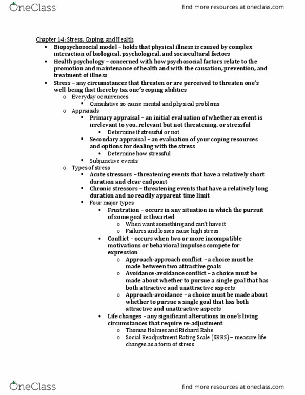 PSYCH 2010 Lecture Notes - Lecture 14: Barbara Fredrickson, Adrenal Gland, Hans Selye thumbnail