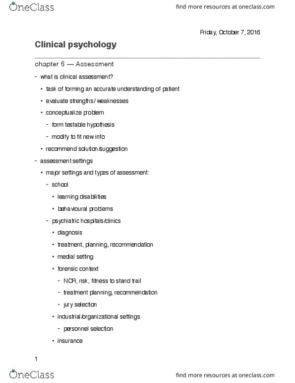 Psychology 2310A/B Lecture Notes - Lecture 4: Beck Depression Inventory, Clinical Psychology, Inter-Rater Reliability thumbnail