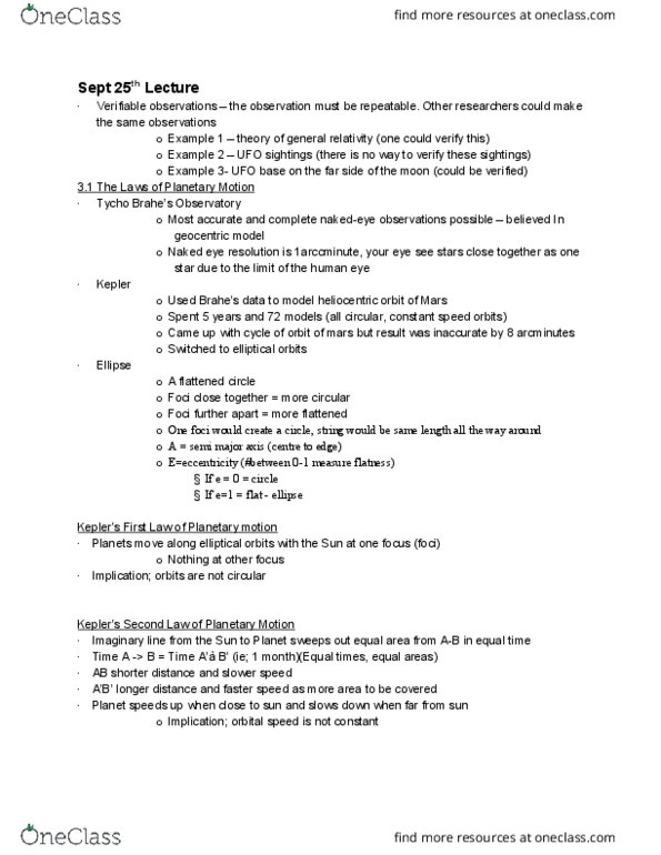 ASTR 1101 Lecture Notes - Lecture 4: Orbital Speed, Naked Eye, Semi-Major And Semi-Minor Axes thumbnail