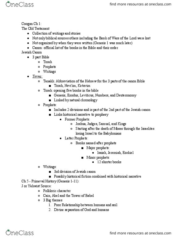 THEO1001 Chapter Notes - Chapter 1,5, and 6: Twelve Minor Prophets, Adamah, Major Prophet thumbnail