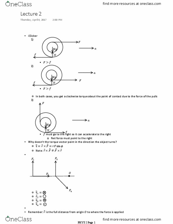 PHYS 2 Lecture Notes - Lecture 2: Net Force, Angular Momentum thumbnail