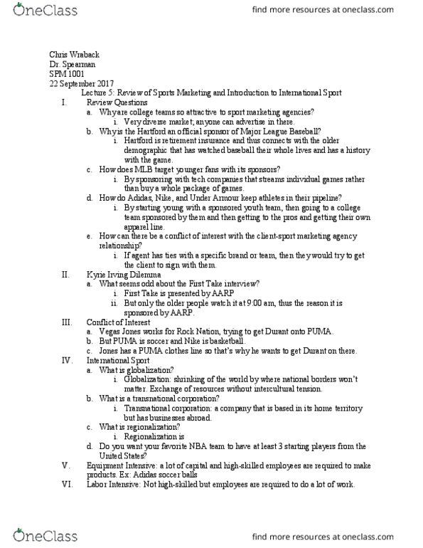 SPM 1001 Lecture Notes - Lecture 6: Under Armour, Aarp, Kyrie Irving thumbnail