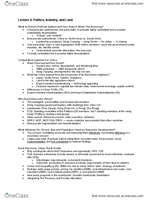 CAS IR 365 Lecture Notes - Lecture 4: Jiang Zemin, Deng Xiaoping, Zhu Rongji thumbnail