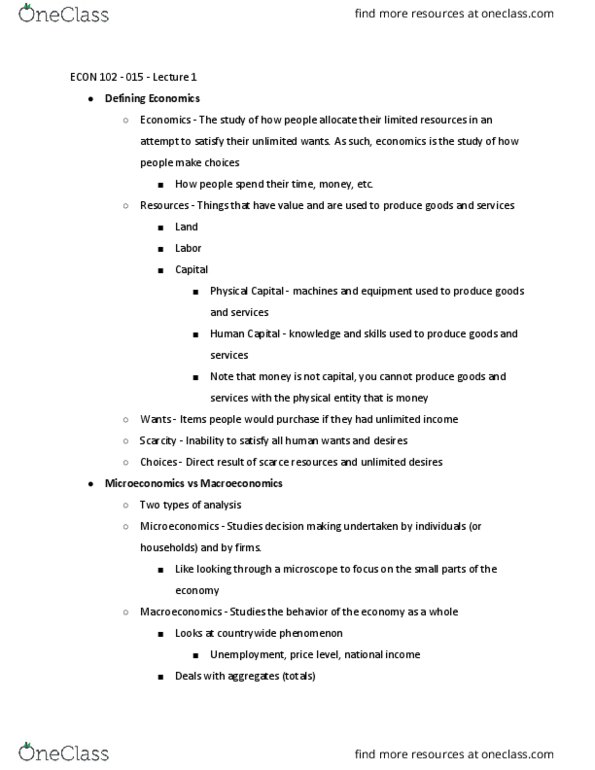 ECON 102 Lecture Notes - Lecture 1: Price System, Behavioral Economics, Selfishness thumbnail