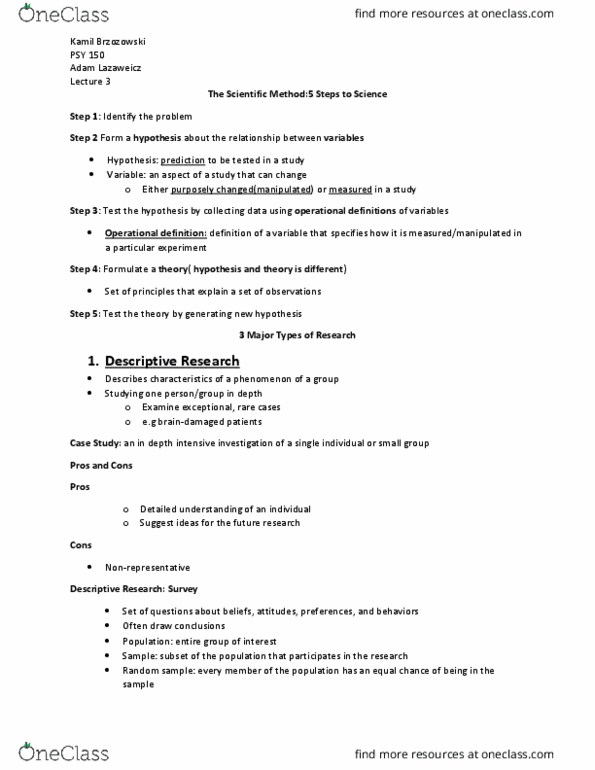 PSY 150A1 Lecture Notes - Lecture 2: Jane Goodall, Scientific Method, Naturalistic Observation thumbnail